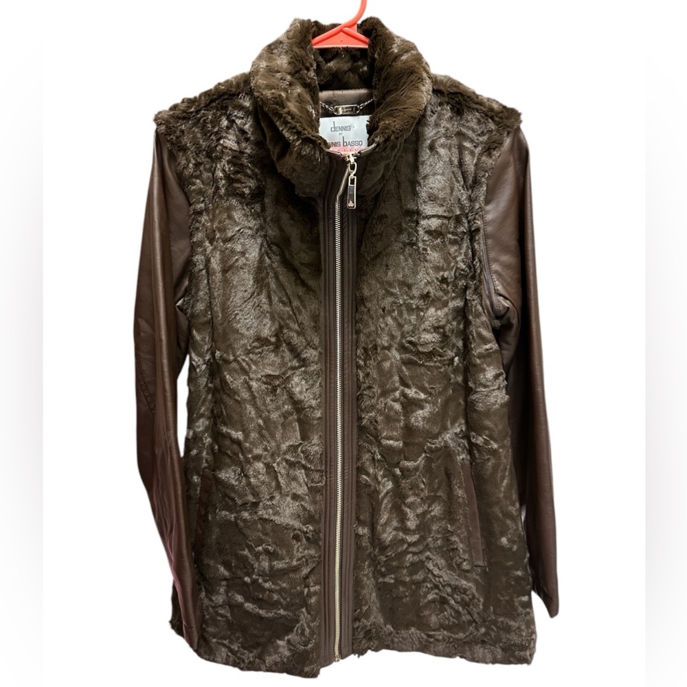 Brown Faux Fur and Leather Women's Jacket